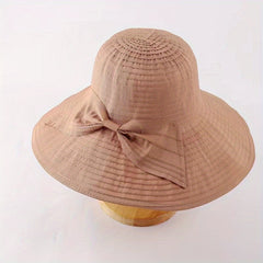 Women's Wide Brim UV Protection Sun Hat with Bowknot