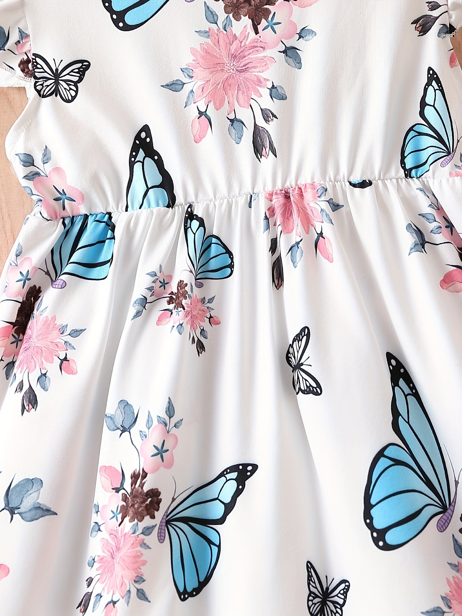 Girls Butterfly Ruffle Sleeve Cotton Dress For Party Beach Holiday