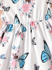 Girls Butterfly Ruffle Sleeve Cotton Dress For Party Beach Holiday