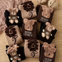 3 Pairs Bear Socks Autumn Winter Crew Socks