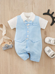 Baby Boys Bowtie Lapel Collar Creeper Romper Gentleman Jumpsuit