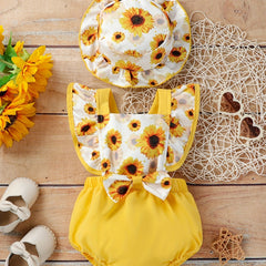Baby Girls Sunflower Print Onesie & Hat Set