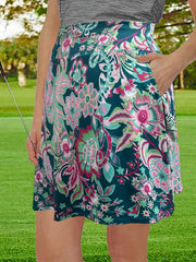 Floral Print Plus Size Sports Skirt With Pockets