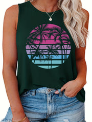 Coconut Tree Print Tank Top Women's