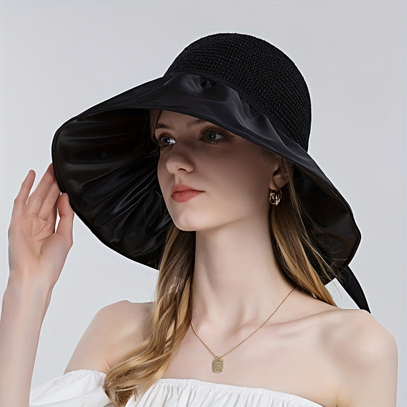 Crochet Sun Hat Wide Brim UV Protection Bucket Hat