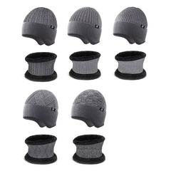 Winter Ear Protection Hat Scarf Fleece Knitted Suit Snow Weather Warm