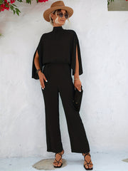 Solid Cape Sleeve Jumpsuit with Tie Back