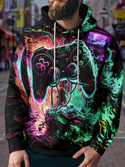 Gamepad Print Hoodie for Men Graphic Pullover with Pocket