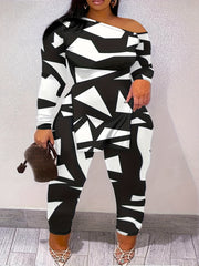 Sexy Graffiti Print One Shoulder Tunic Top & Leggings Set