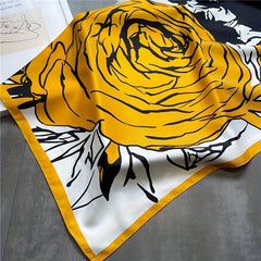 Large Rose Print Square Scarf Vintage Block Shawl Head Wrap Bandana