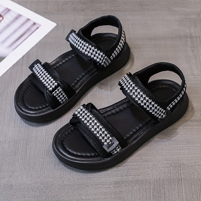 Women's Houndstooth Platform Sandals Ankle Strap Casual Sandals