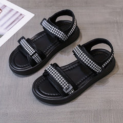 Women's Houndstooth Platform Sandals Ankle Strap Casual Sandals