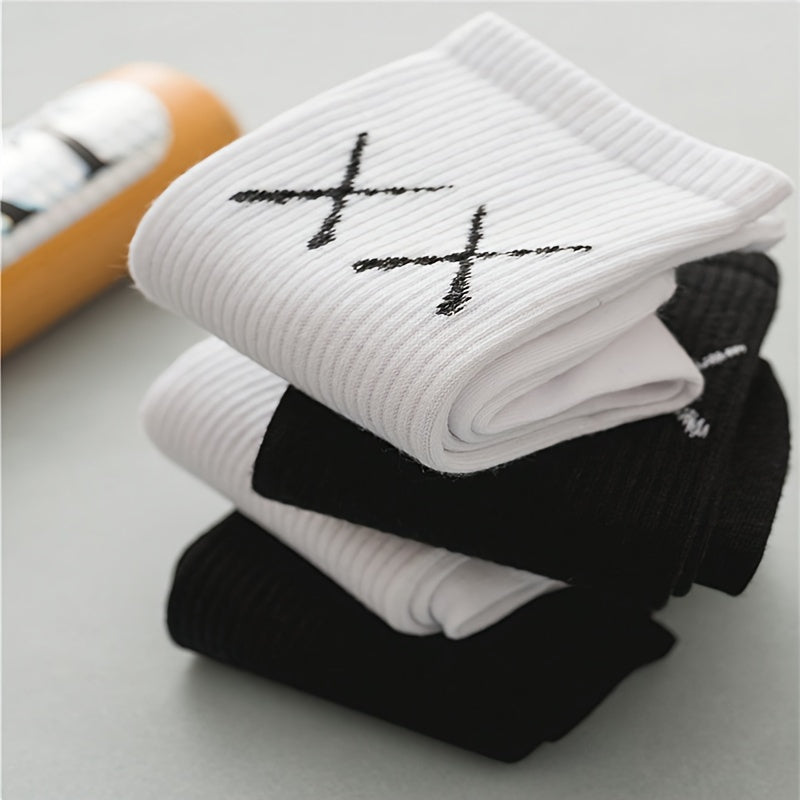 4-Pair Geometric Pattern Mid Tube Socks for Women