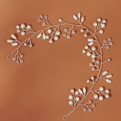 Silvery Flower & Leaf Wedding Hair Vine Pearl Headband