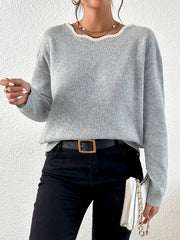 Scallop Trim Bow Back Pullover Sweater