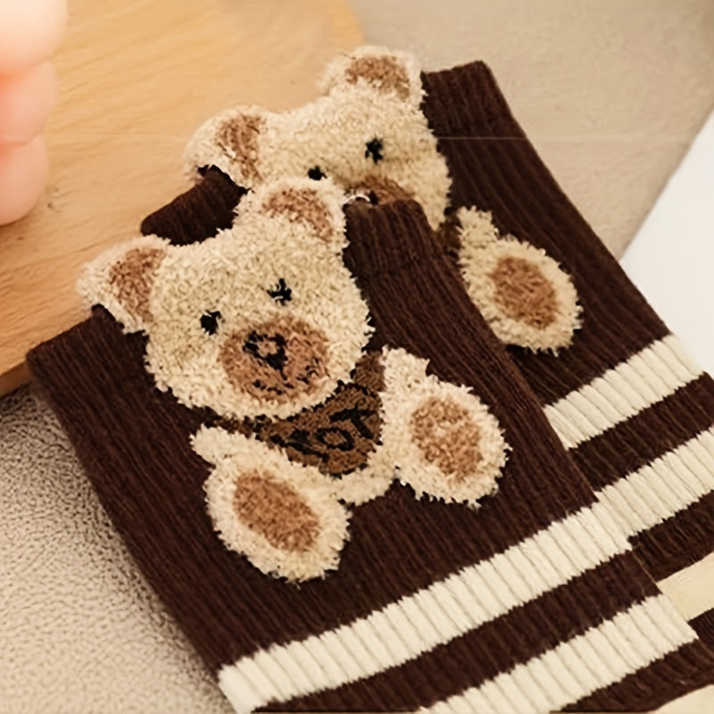 5 Pairs Bear & Bow Print Socks Women's Mid Tube Stockings