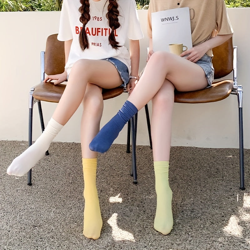 10 Pairs Women's Soft Crew Socks Solid Sweat Absorption Thin Socks