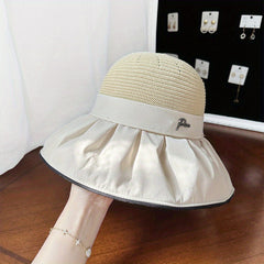 Pleated Stitching Bucket Hat Wide Brim Crochet Sun Hat Lightweight UV Protection