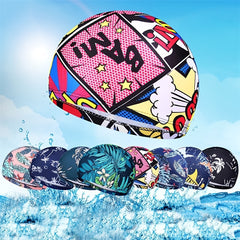Printed Nylon Swimming Cap for Long Hair Men Women Pool