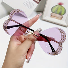 Girl's Love Shape Rimless Sunglasses with Rhinestone Y2K Ocean Lens
