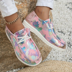Sequins Detail Flat Slip On Low Lace Up Round Toe Shoes