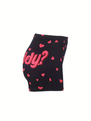 Casual Shorts Women's Plus Heart Letter Print Elastic High Rise