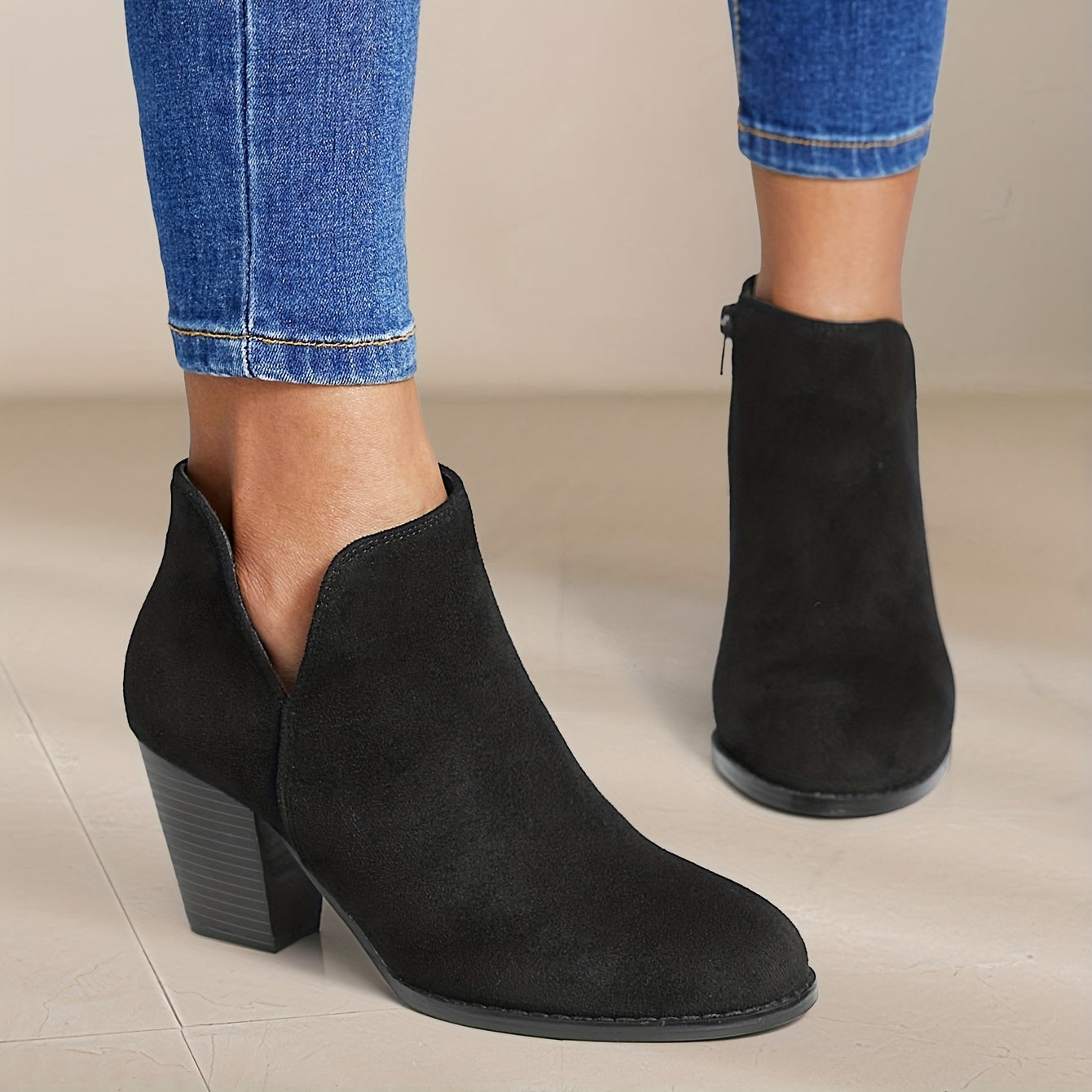 Chunky Heel Ankle Boots Suede Booties