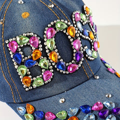 Rhinestone Denim Baseball Cap Distressed Dad Hat Y2K Sun Hat