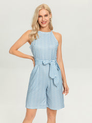 Women's Striped Sleeveless Jumpsuit Wide Leg Pant Party Dressy Jumpsuit