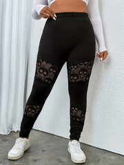 Halloween Sports Leggings Women's Plus Skull Patchwork High Rise