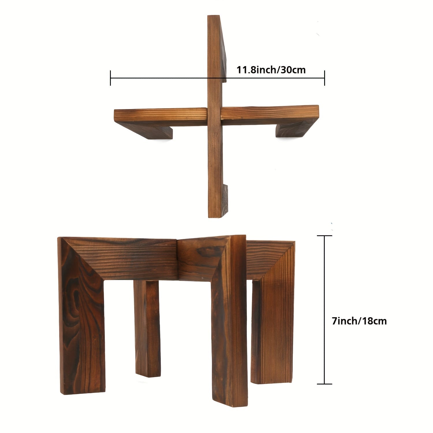 2 Wood Plant Stands Modern Rattan Flower Pot Stand Low Indoor Wooden Stool