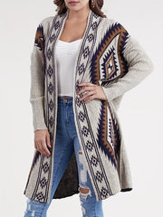 Women's Plus Geometric Print Long Sleeve Cardigan