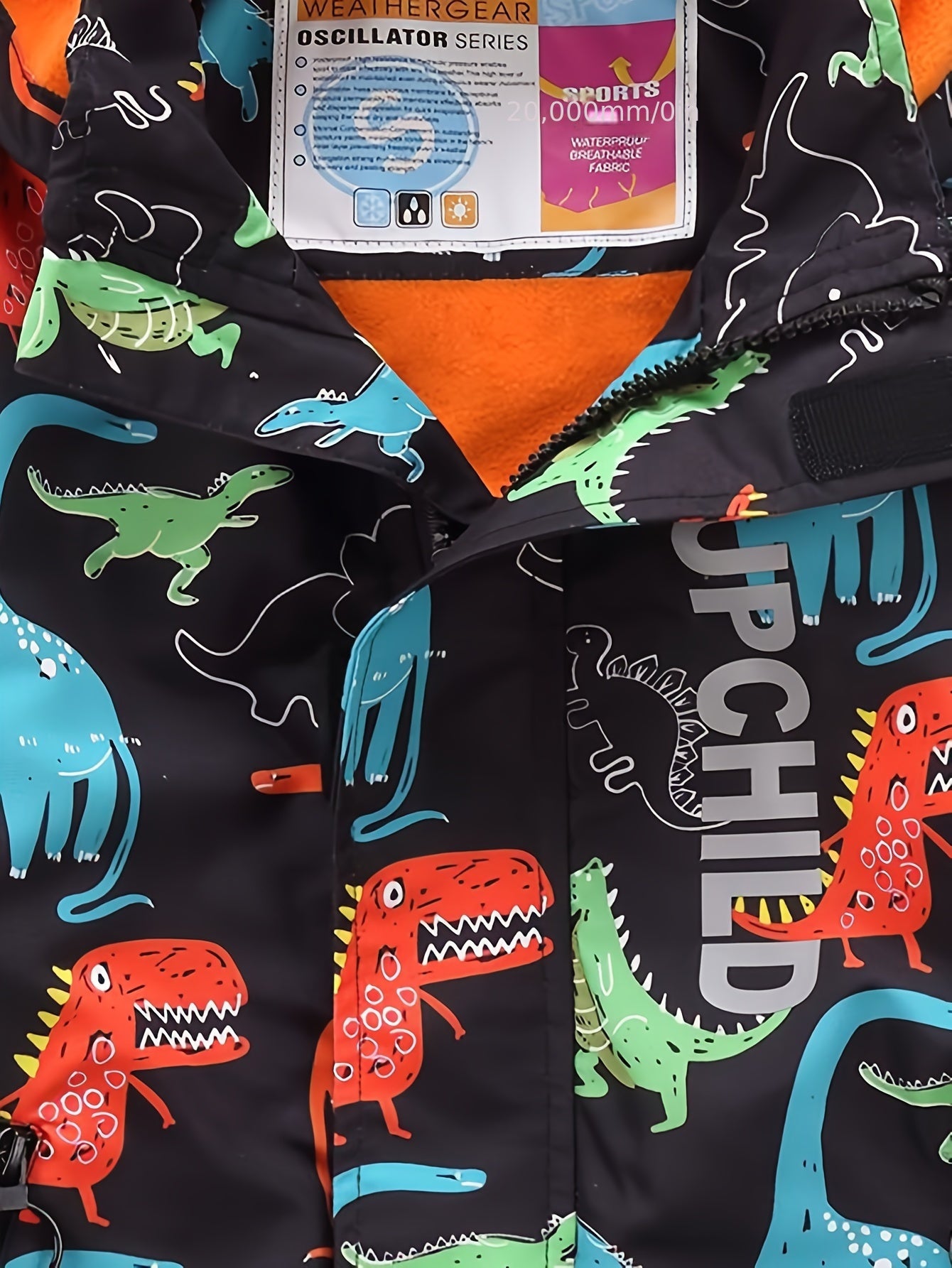 Dino Graphic Print Boy's Hooded Coat Waterproof Windbreaker