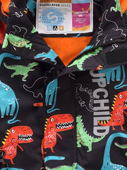 Dino Graphic Print Boy's Hooded Coat Waterproof Windbreaker