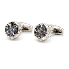 French Vintage Silver Men's Cufflinks, Round Pattern