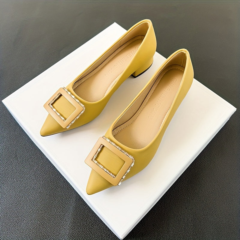 Women's Rhinestone Buckle Block Heel Slip on Glitter Dress Shoes