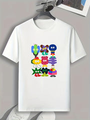 Men's Cartoon Doodles Pattern T shirt Active Slightly Stretch Tee