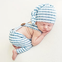 Newborn Photography Outfit Set Strap Pants Cap Outfit with Long Tail Hat