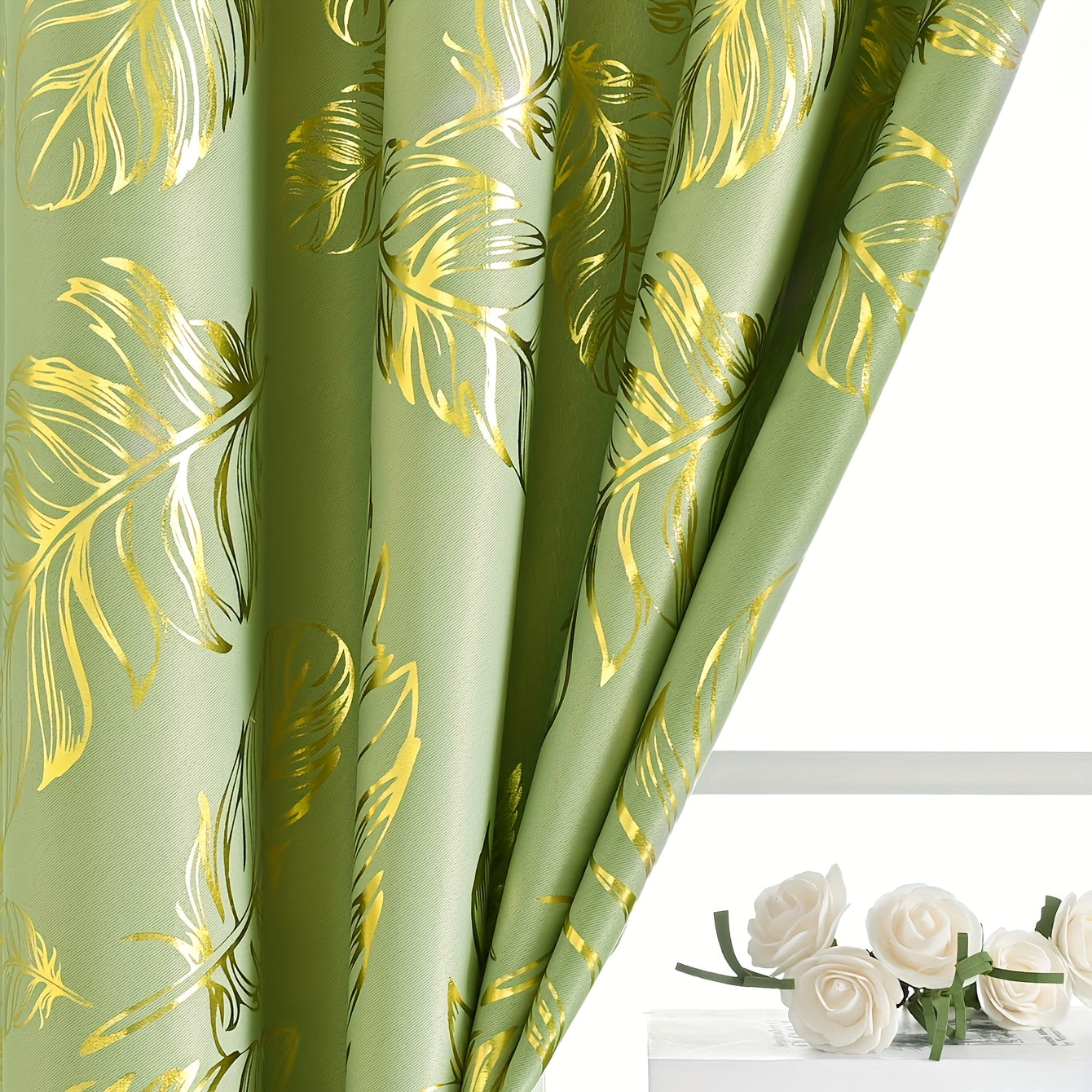 Bronzing Feather Pattern Green Curtain Modern Classic European Style