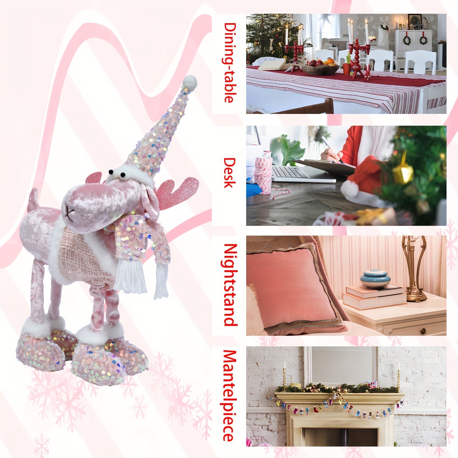 Pink Christmas Elk Knitted Doll Ornament Decorative Deer