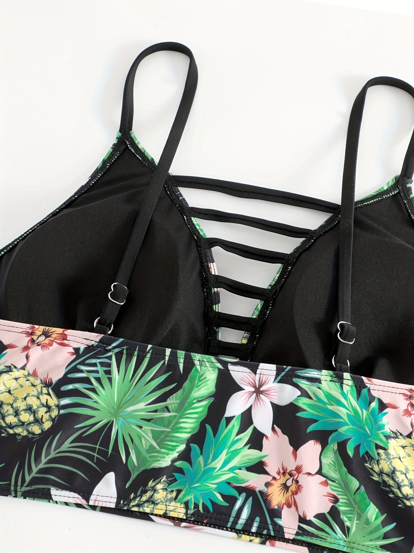 Tropical Print Cut Out V Neck Cami Top & Underwear Swimsuit Set
