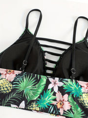 Tropical Print Cut Out V Neck Cami Top & Underwear Swimsuit Set