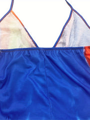 V neck Print Tie Dye Bandage Backless Jumpsuit
