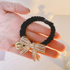 Golden Bead Rhinestone Bow Scrunchies Hair Ties Ponytail Holder