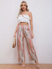 Striped High Waist Wide Leg Pants Women's Casual Spring Summer Pants