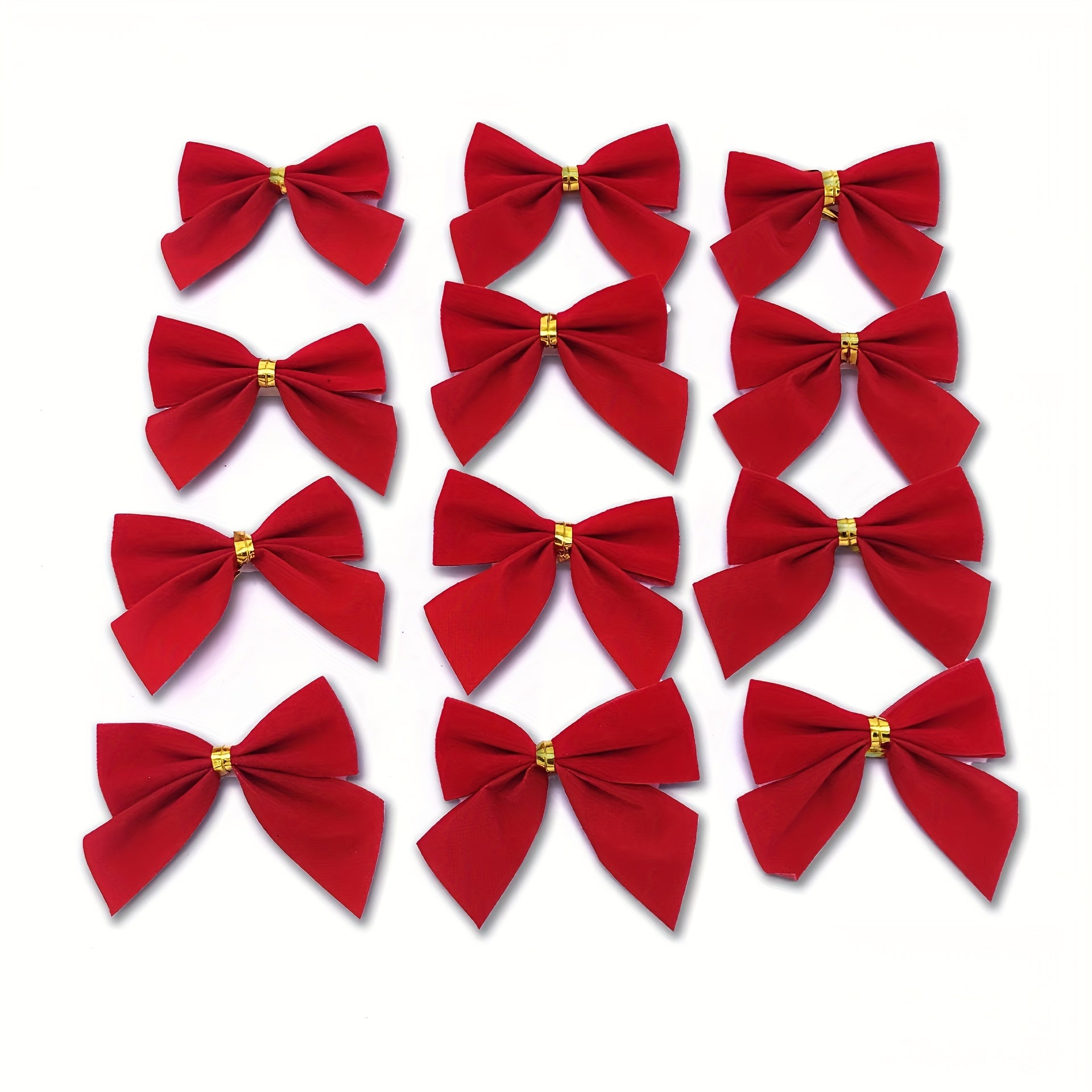 12pcs Christmas Tree Decoration Bow Red Flocking Bow Christmas Holiday Supplies