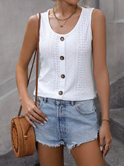 Eyelet Button Front Tank Top Sleeveless Summer Top