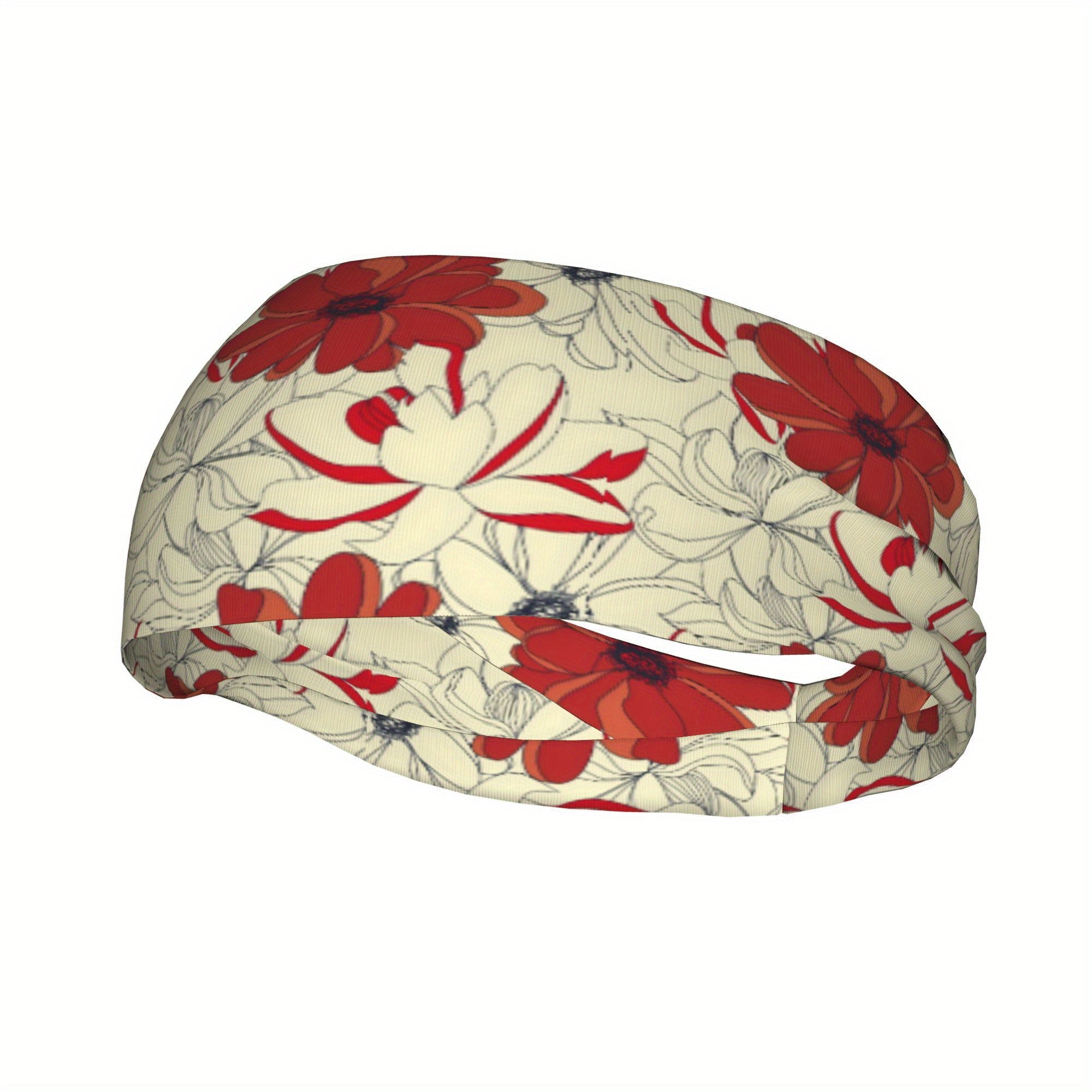 Red Flower Floral Unisex Sports Headband Sweat Wicking Polyester