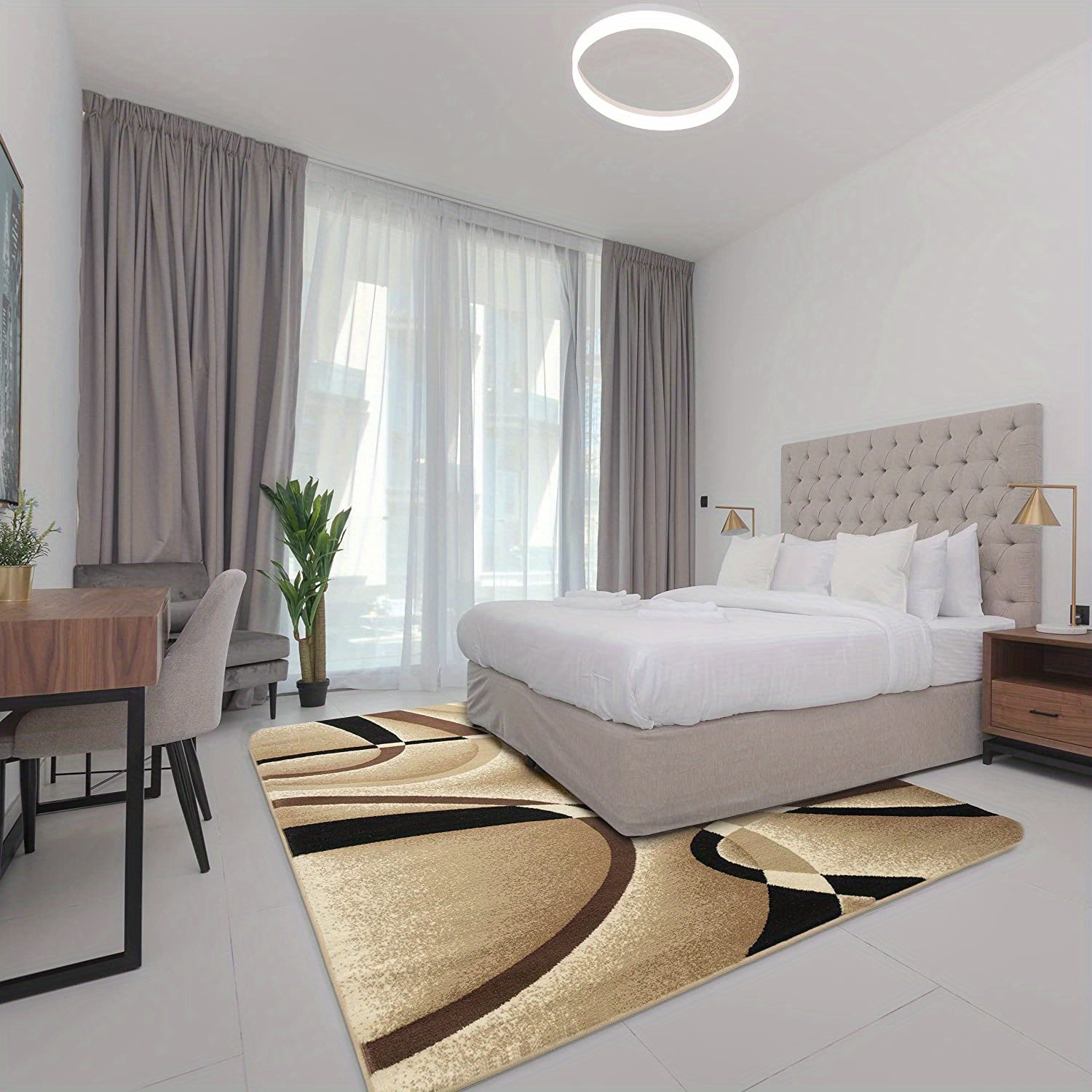 Persian Geometry Beige Abstract Area Carpet Living Room Kitchen Mat