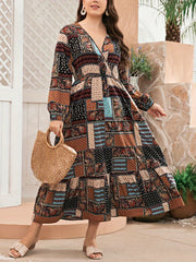 Boho Abaya Dress Paisley & Scarf Print Smock Maxi Jalabiya